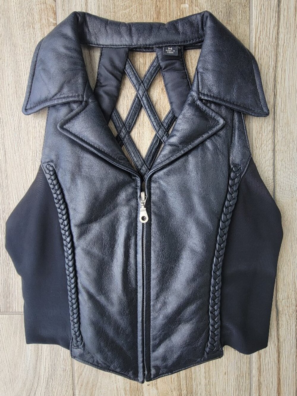 Y2K Vintage Biker Leather Halter Top Vest - Braided Lattice Back